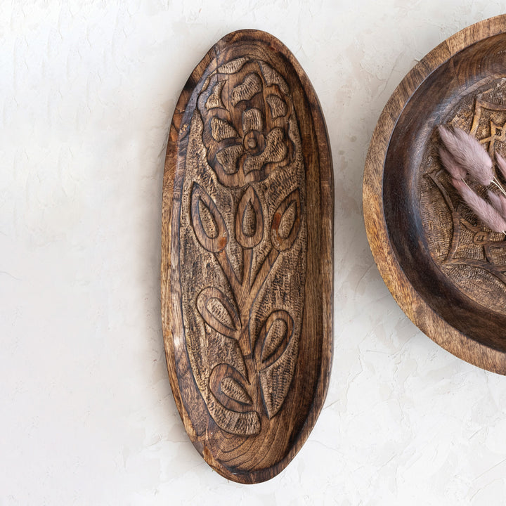 Bandeja de madera flor oval