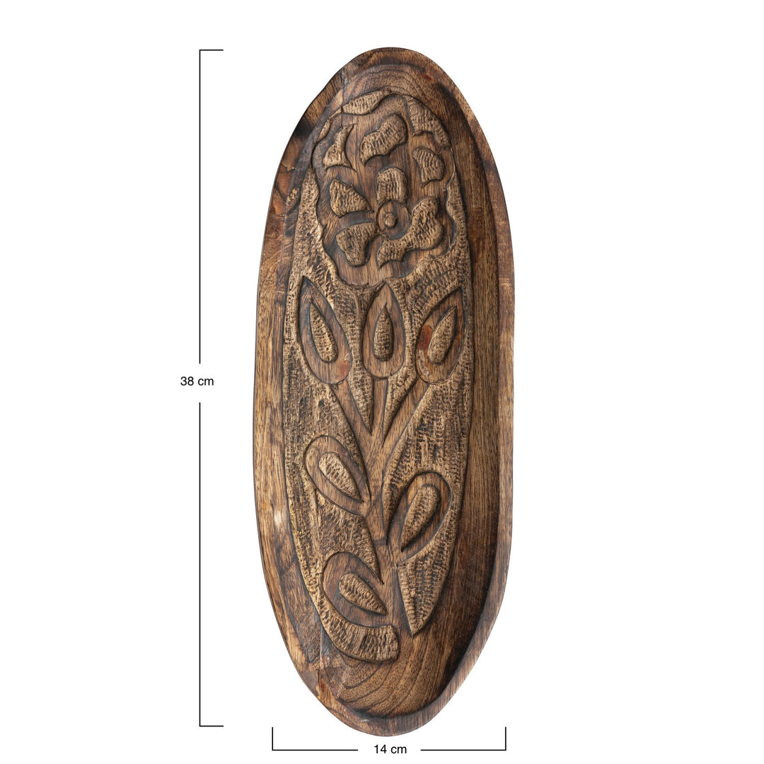 Bandeja de madera flor oval
