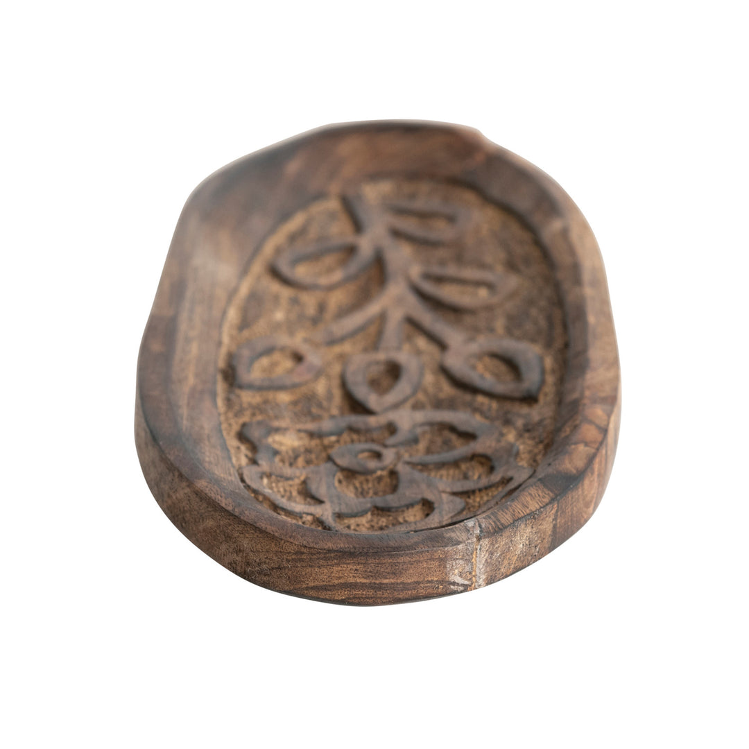 Bandeja de madera flor oval
