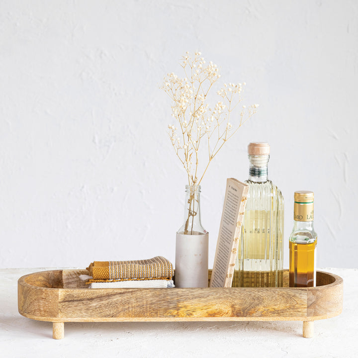 Pedestal Oval con Borde y Patas de Madera