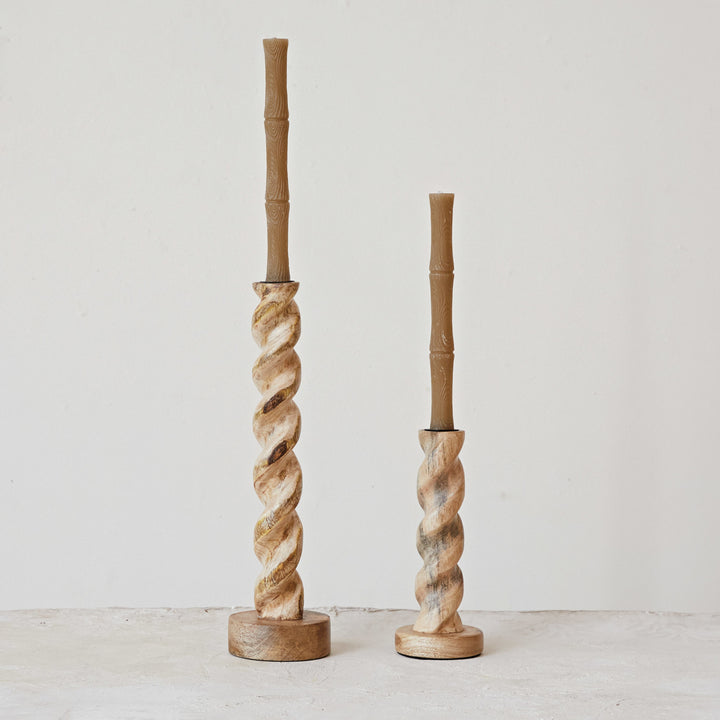 Portavela Twist Tallado Madera Claro