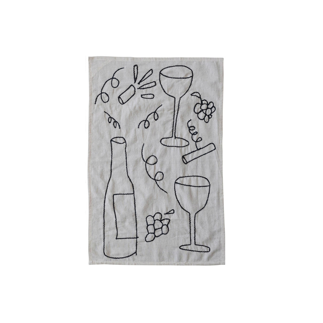 Paño de Cocina Bordado Vino