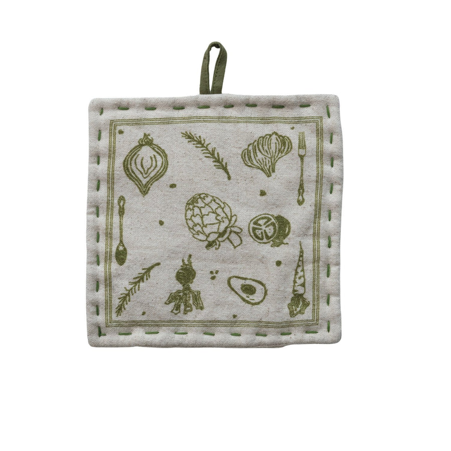 Agarradera con estampado de punto Kantha de algodón y lino