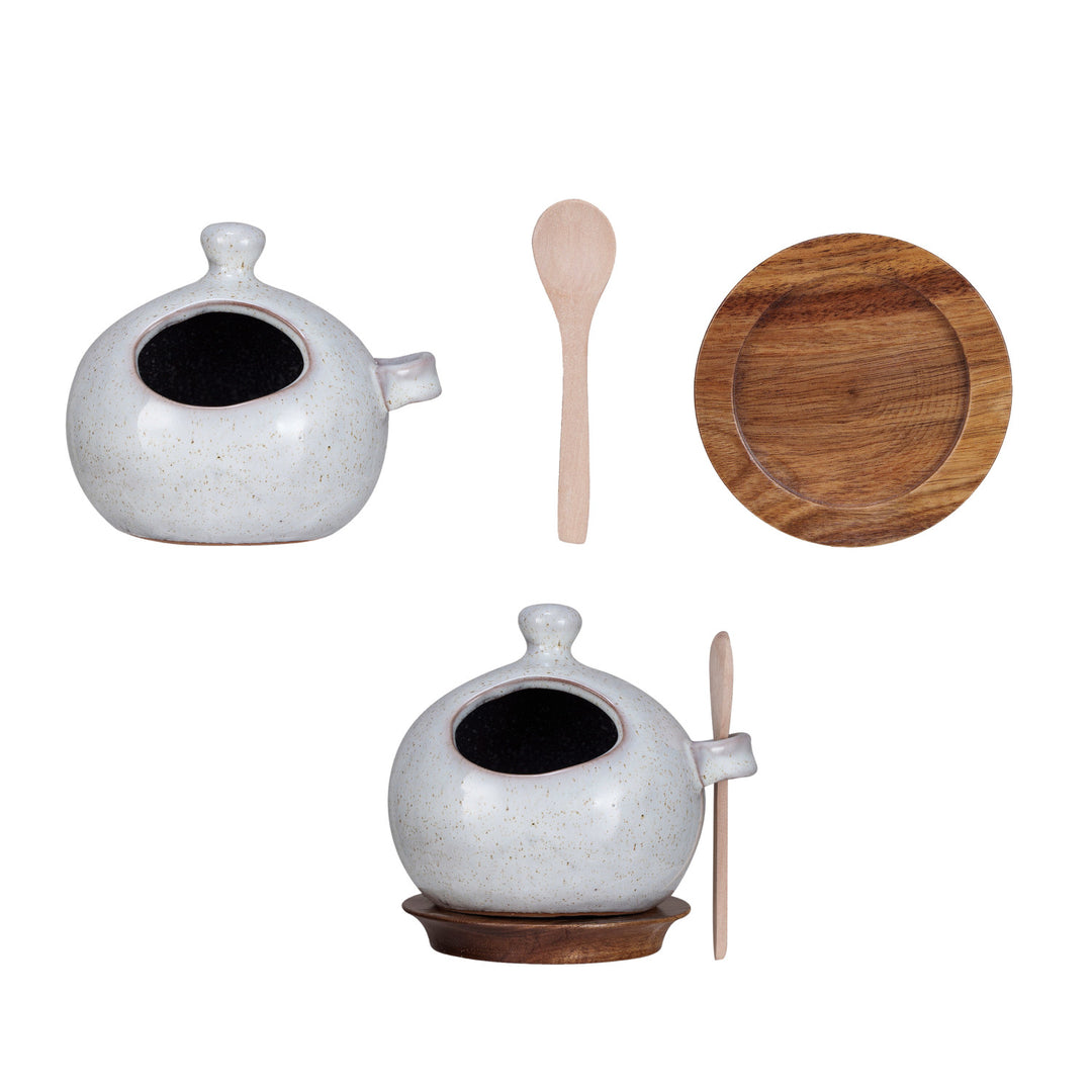 Salero de Gres con Cuchara y Base