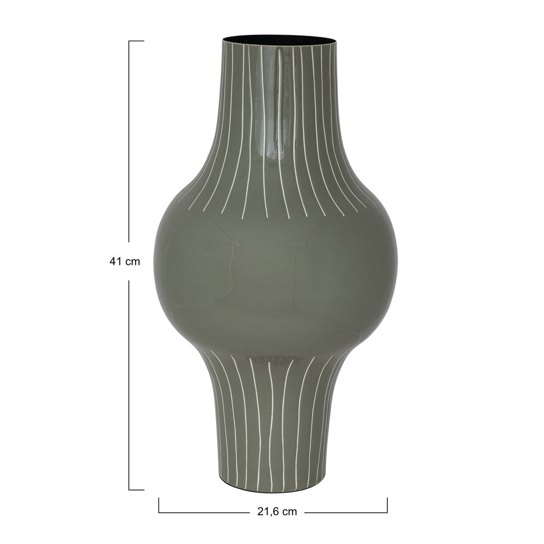 Florero o Vasija Esmaltada Gris Líneas Orgánicas