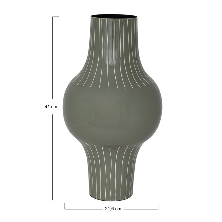 Florero o Vasija Esmaltada Gris Líneas Orgánicas