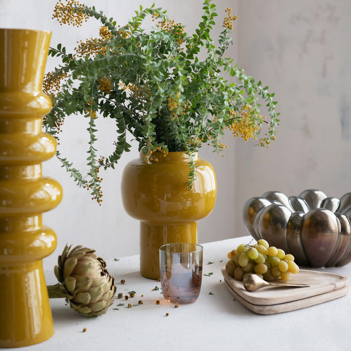 Florero o Vasija Esmaltada Mostaza