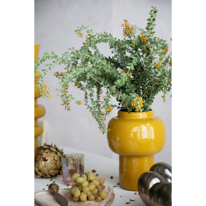 Florero o Vasija Esmaltada Mostaza