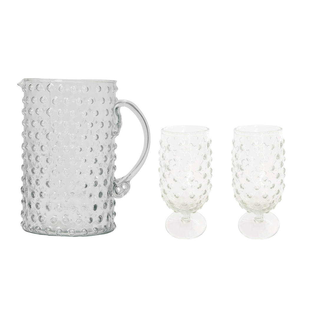 Set 6 Vasos y Jarra Puntos de Vidrio