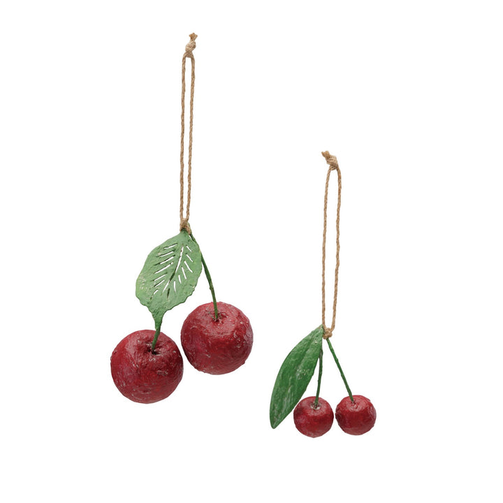 Adorno Colgante de Cerezas Metal y Papel Maché, 2 tamaños