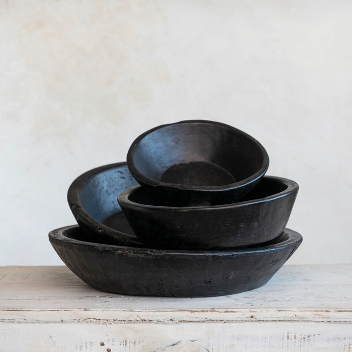 Bowls Vintage de Madera Recuperada Color Negro, 4 tamaños