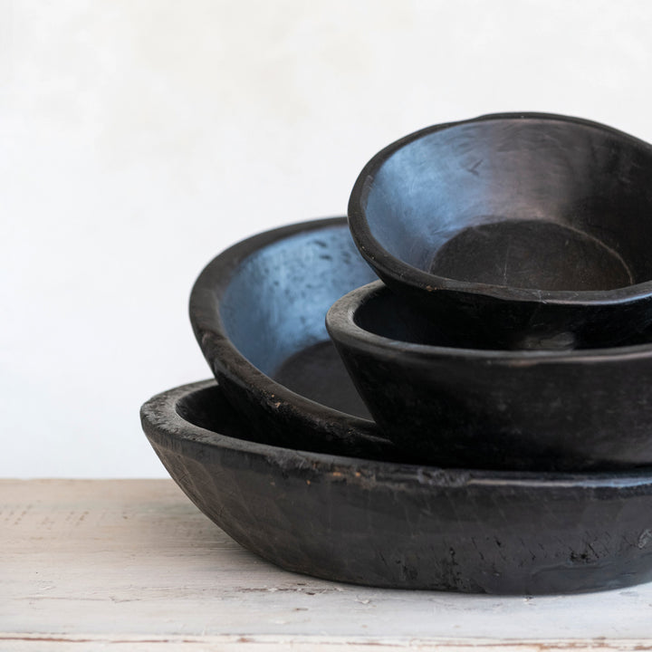 Bowls Vintage de Madera Recuperada Color Negro, 4 tamaños