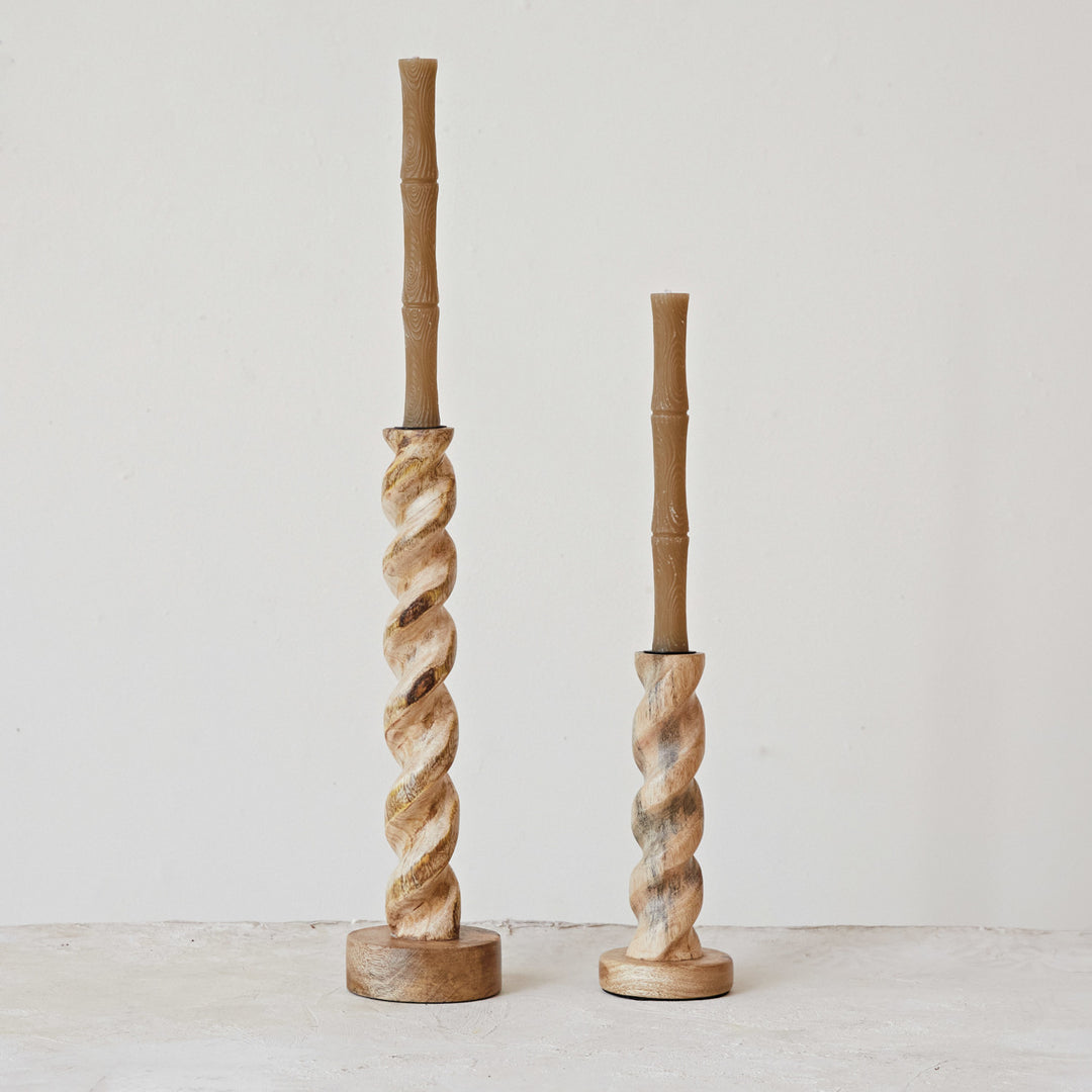 Portavela Twist Tallado Madera Claro
