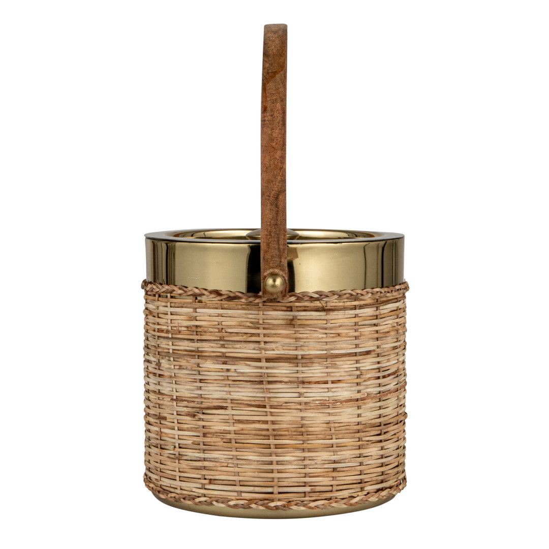 Hielera de Acero y Ratán tejido con Mango de Madera