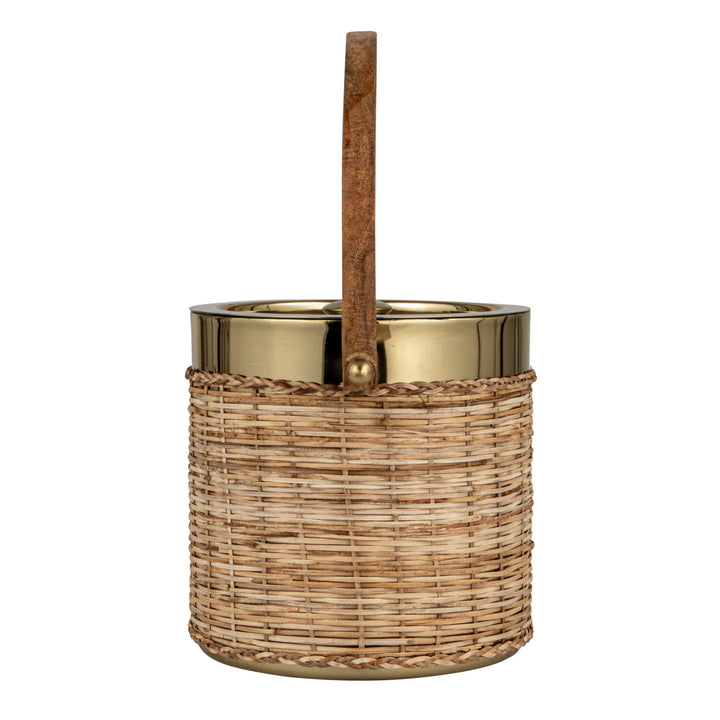 Hielera de Acero y Ratán tejido con Mango de Madera
