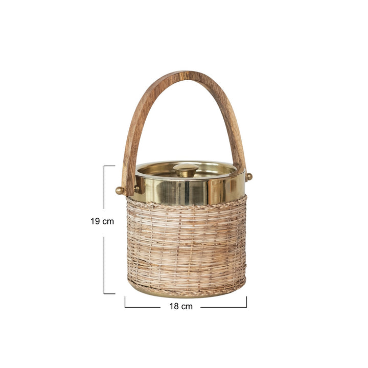 Hielera de Acero y Ratán tejido con Mango de Madera