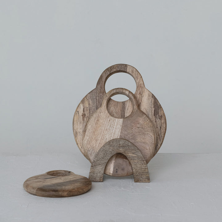 Set de 3 Tablas de Cortar de Madera con Asas y Soporte