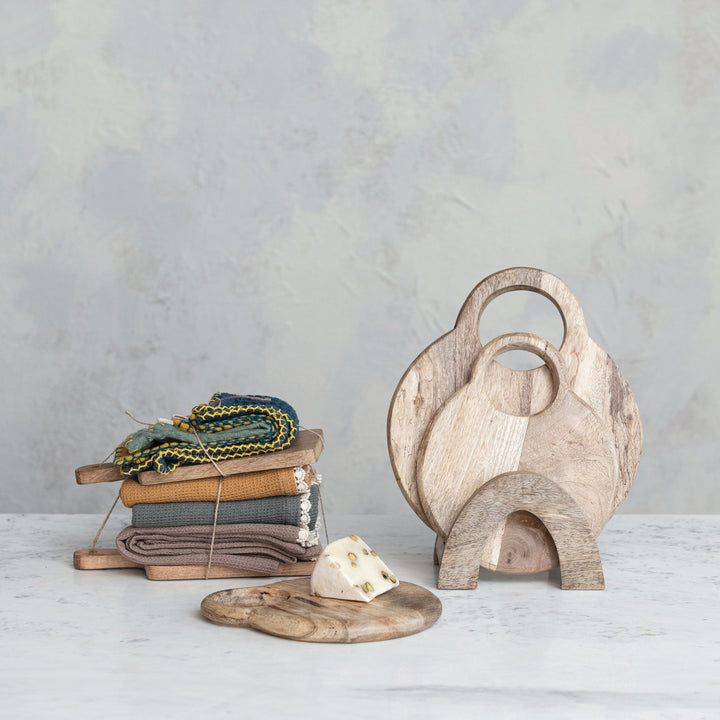Set de 3 Tablas de Cortar de Madera con Asas y Soporte