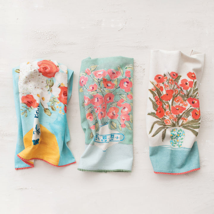 Paño de Cocina estampado Floreros, 3 estilos