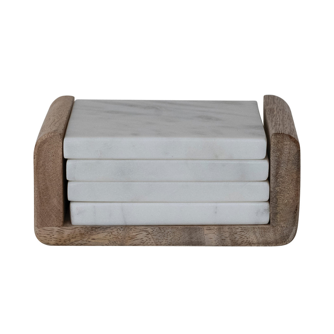 Set de Posavasos de Mármol con Soporte de Madera