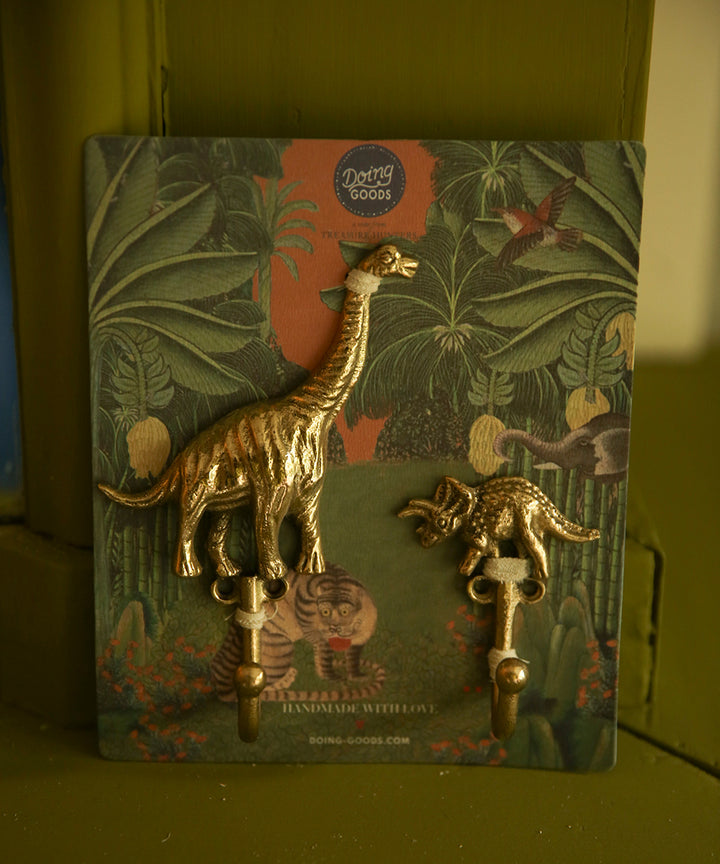 Perchas Dinosaurios de bronce, set de 2