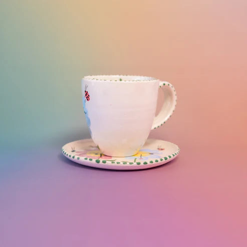 Set de Taza y Plato Ilustrados Flor Celeste