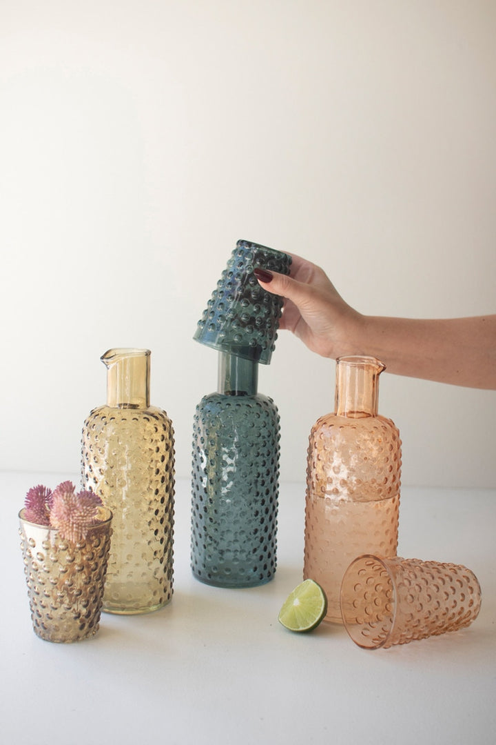Jarra de vidrio Burbuja con Vaso, 3 colores