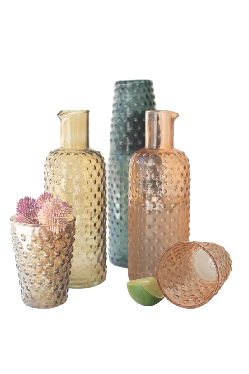 Jarra de vidrio Burbuja con Vaso, 3 colores