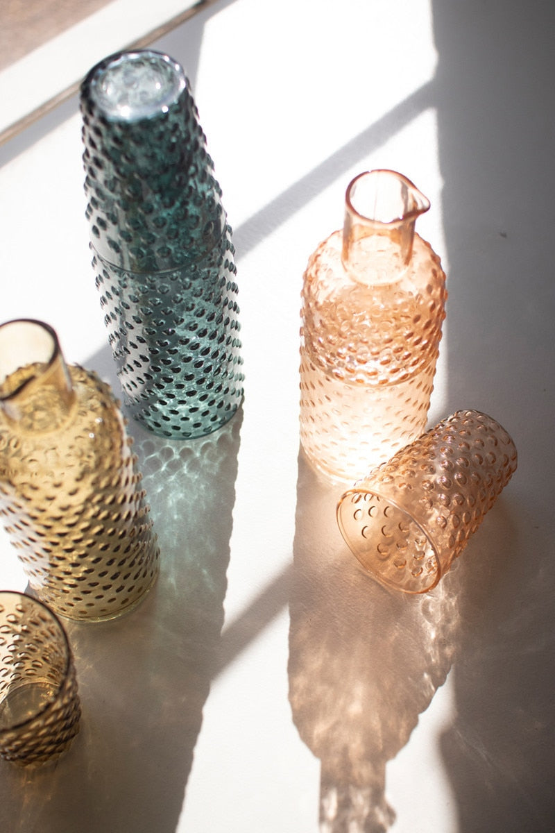 Jarra de vidrio Burbuja con Vaso, 3 colores
