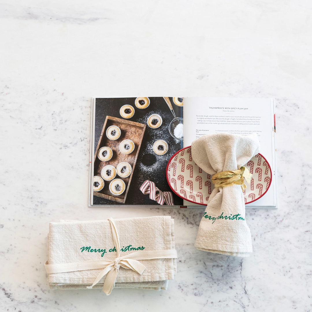 Set Servilletas Navidad Bordado Merry Christmas