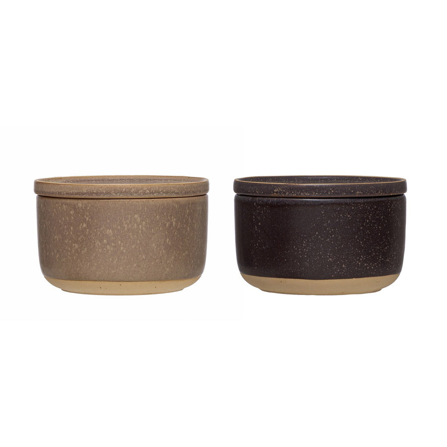 Bowl de gres con tapa, esmaltado reactivo, 2 colores