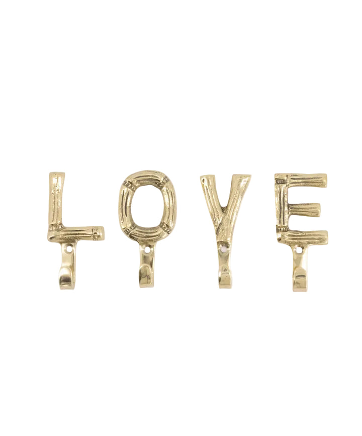 Set 4 Perchas de Bronce Bambú L O V E