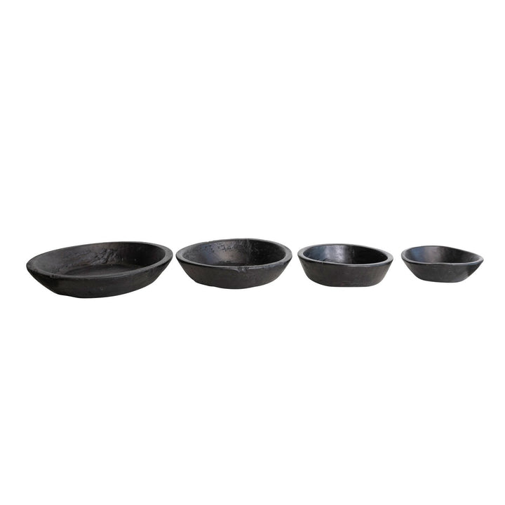 Bowls redondos decorativos de madera recuperada, reproducción vintage, color negro (4 tamaños)