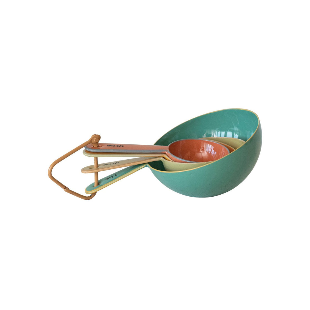 Tazas medidoras de acero inoxidable esmaltado con borde de color, 4 colores, set de 4