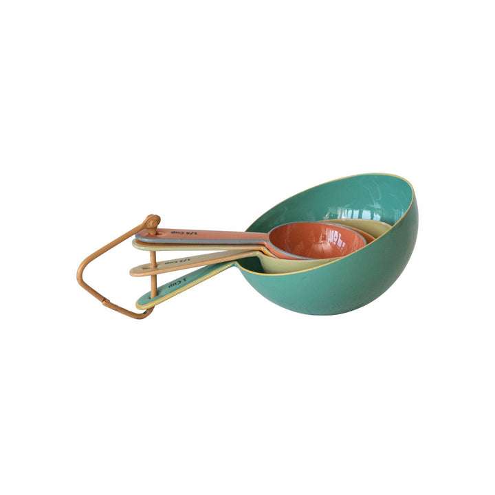 Tazas medidoras de acero inoxidable esmaltado con borde de color, 4 colores, set de 4