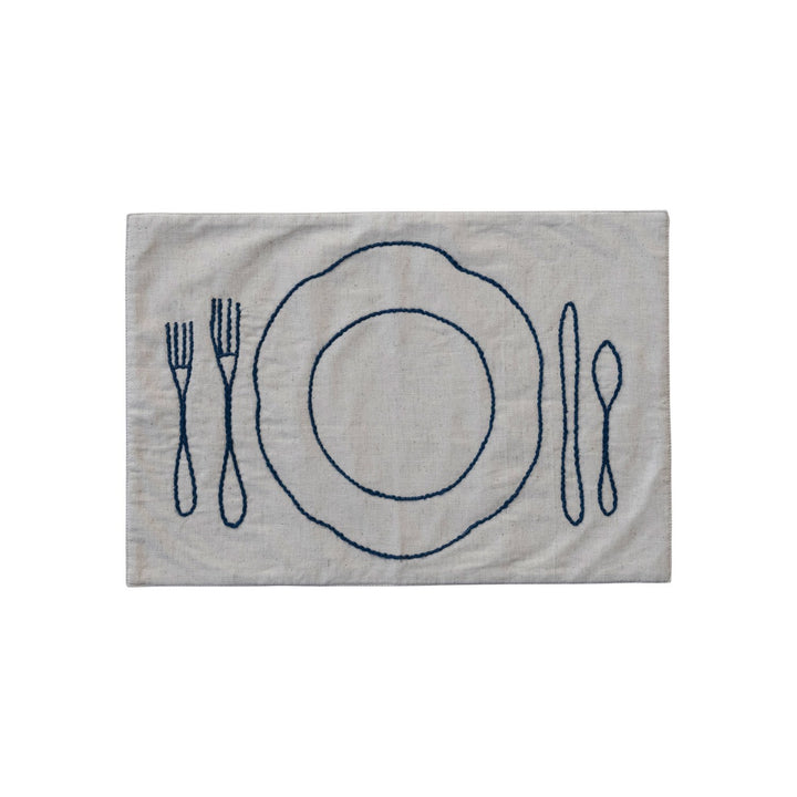 Mantel individual bordado de algodón y lino con set de mesa