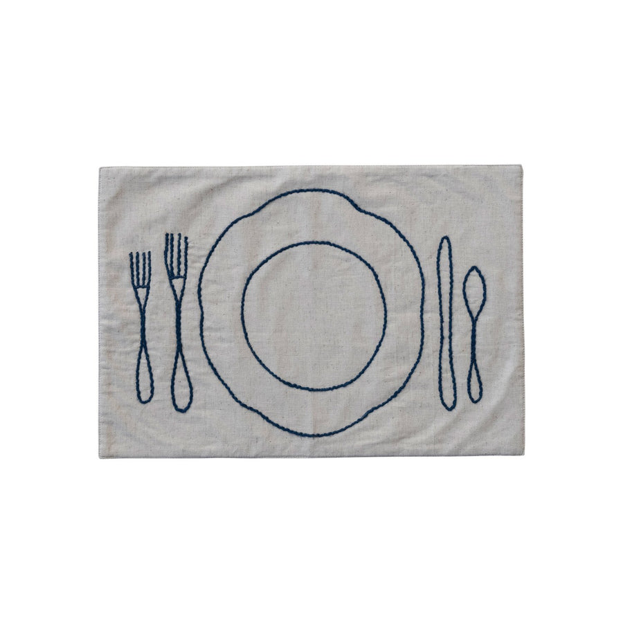 Mantel individual bordado de algodón y lino con set de mesa