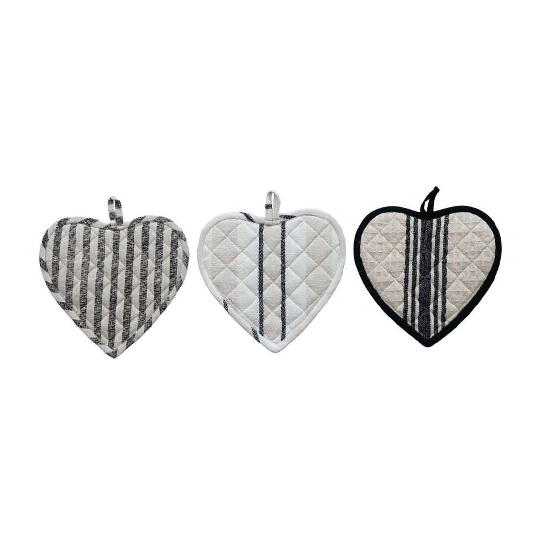 Agarradera de algodón acolchada con forma de corazón y rayas, 3 estilos