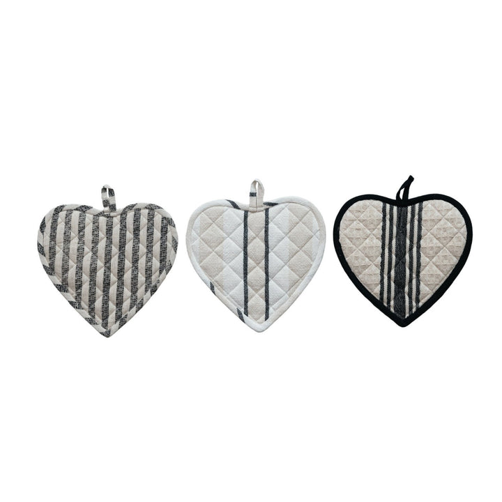 Agarradera de algodón acolchada con forma de corazón y rayas, 3 estilos