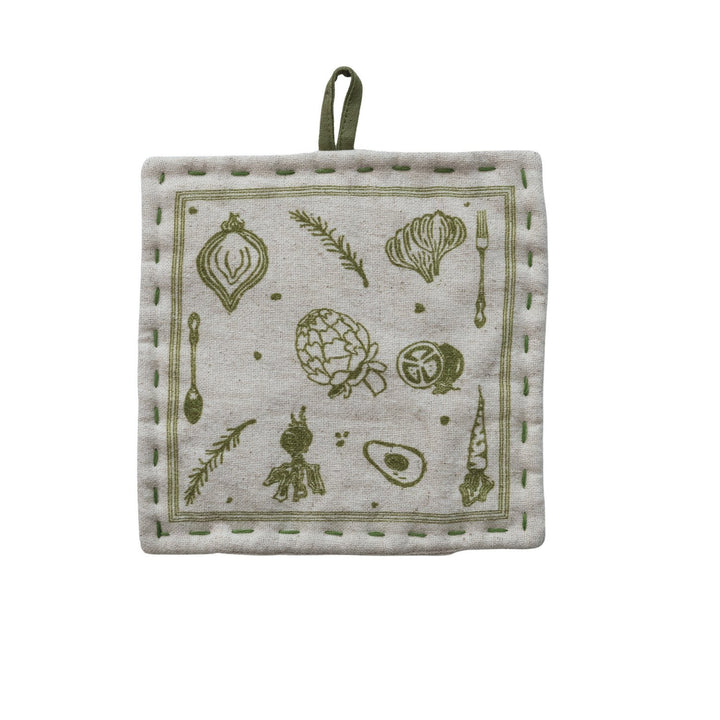 Agarradera con estampado de punto Kantha de algodón y lino