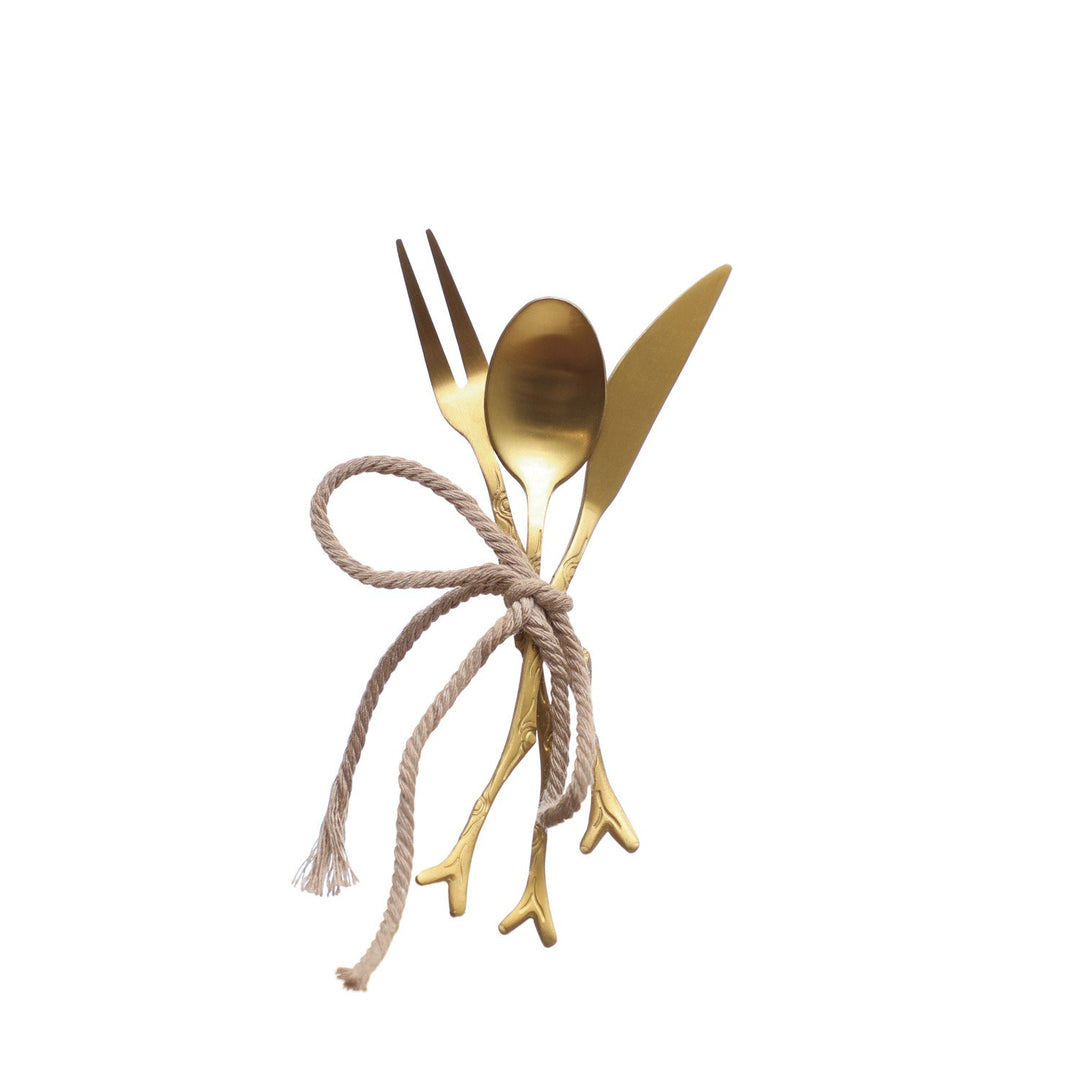 Utensilios para aperitivos de acero inoxidable con mangos en forma de ramita, set de 3