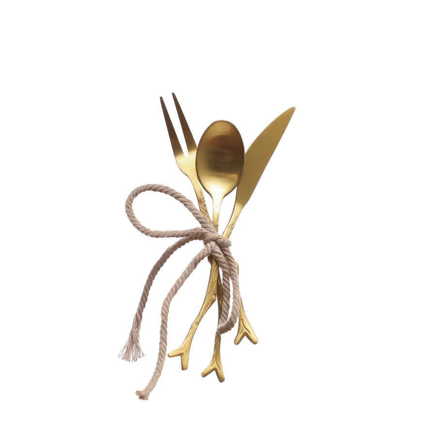 Utensilios para aperitivos de acero inoxidable con mangos en forma de ramita, set de 3