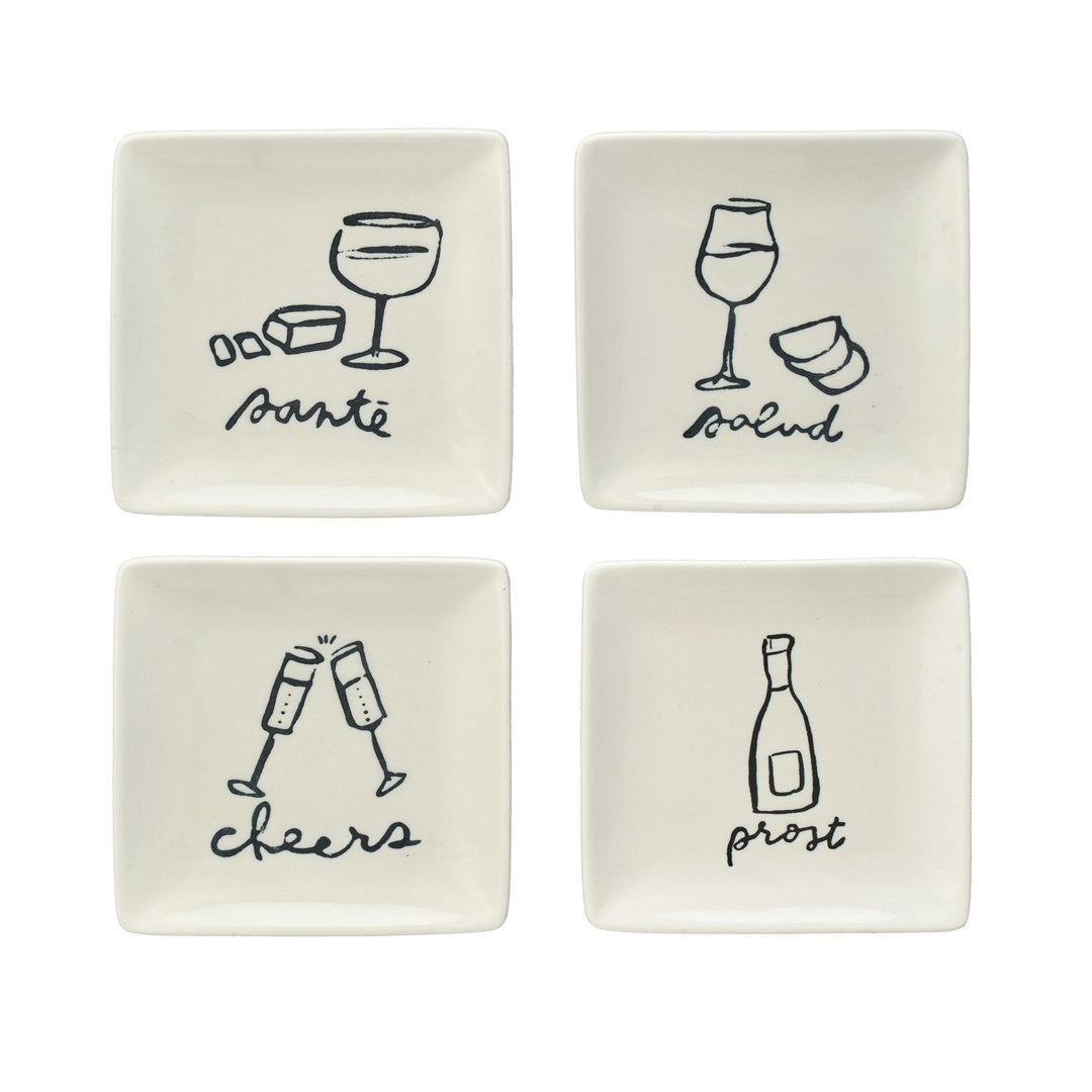 Plato de gres con arte y palabra de vino, blanco y negro, 4 estilos