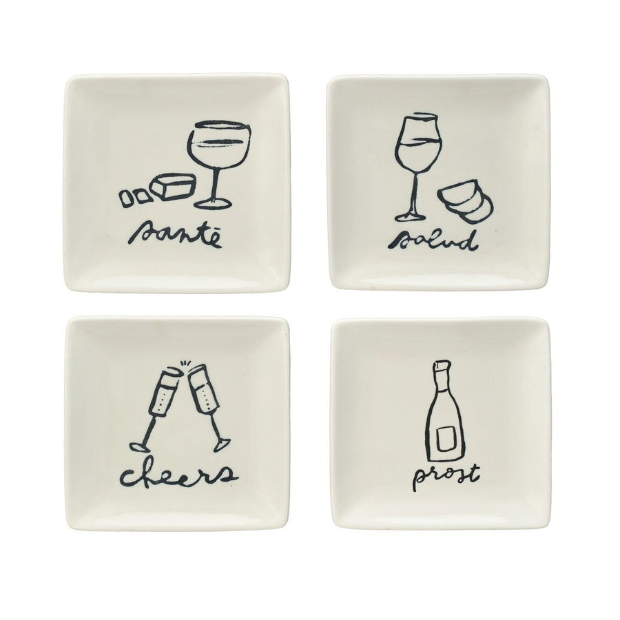 Plato de gres con arte y palabra de vino, blanco y negro, 4 estilos