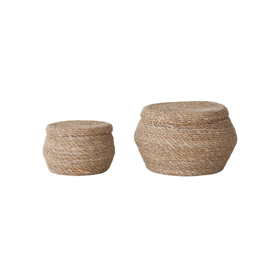 Cestas de Seagrass con tapa, color natural, 2 tamaños
