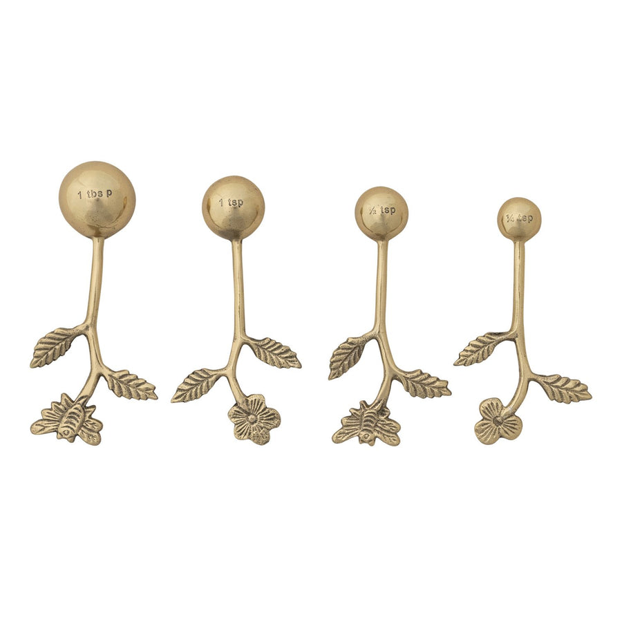 Cucharas medidoras de aluminio fundido con mangos de hojas y flores, set de 4
