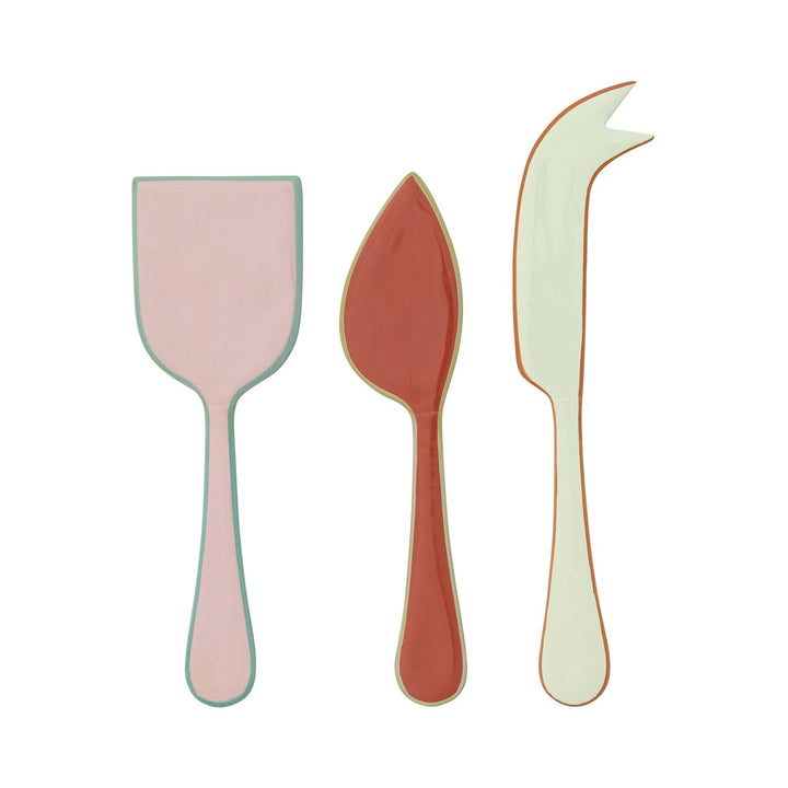 Cuchillos para queso de acero inoxidable esmaltado con filo de color (set de 3)