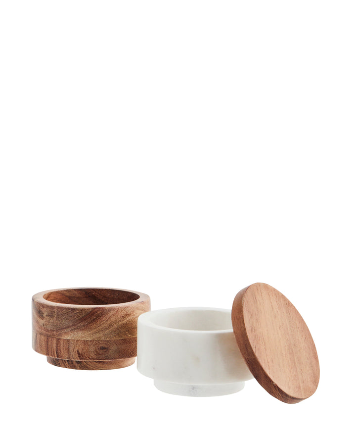 Salero o Especiero Apilable con tapa de mármol y madera, 2 colores