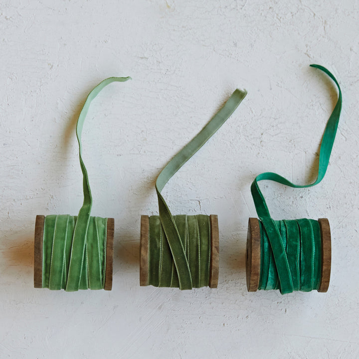 Cinta de Terciopelo Verde, 3 tonos