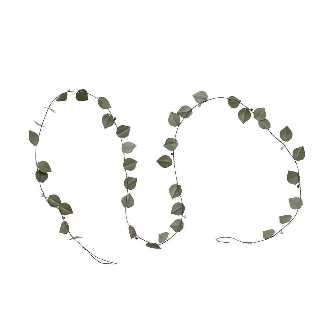 72"L x 1-1/2"H Metal & Wire Leaf Garland, Green, Red & White